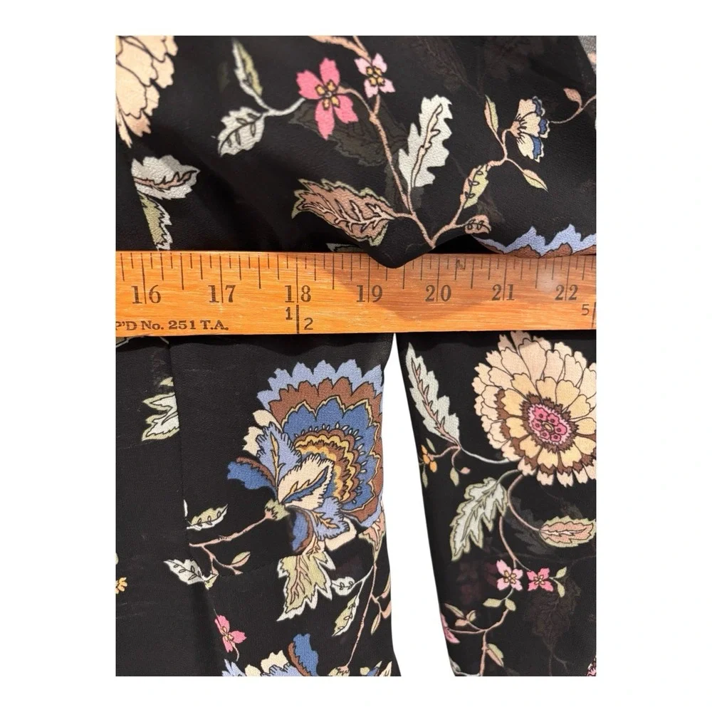 Vince Camuto Top XL Sheer Black Multi Floral Bishop Sleeves Stretch Cuffs Lined - Picture 5 of 8